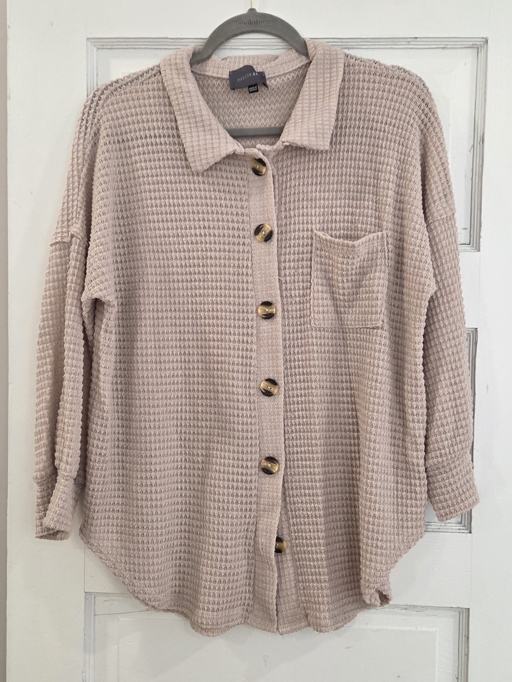 Hudson Gray Blush Waffle-Knit Button-Down Shirt